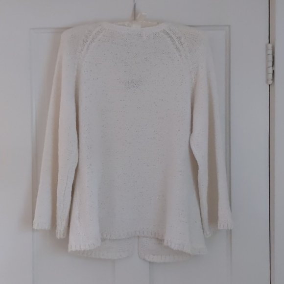 White Sweater with Beaded Neckline & Pockets (NWOT) - Picture 4 of 5